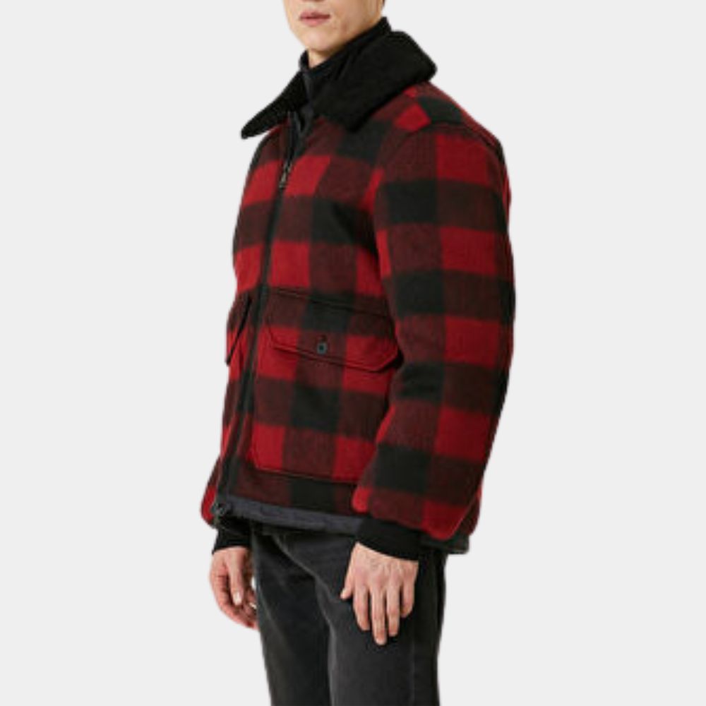 The Actor Paul Cole (André Holland) Plaid Bomber Jacket with Shearling Collar - Side View