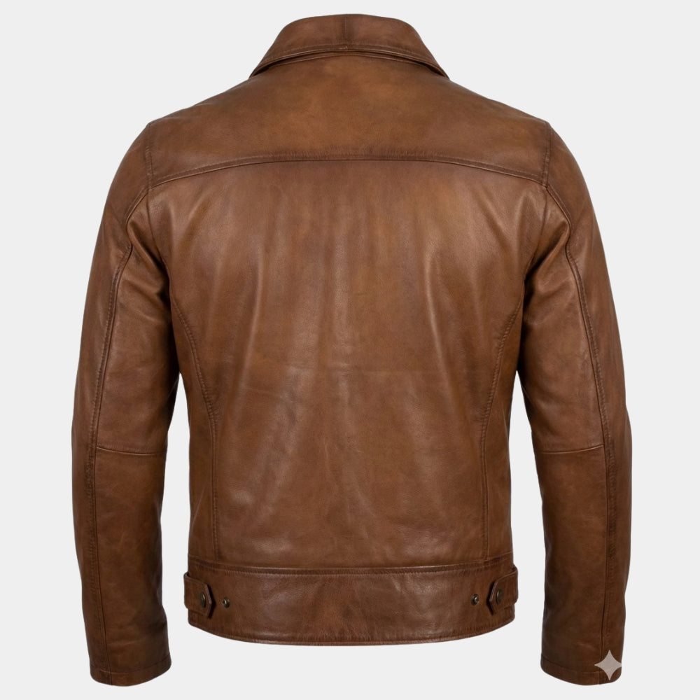 The Aviator  Howard Hughes aka Leonardo DiCaprio Tan Leather Jacket - Mannequin Back View