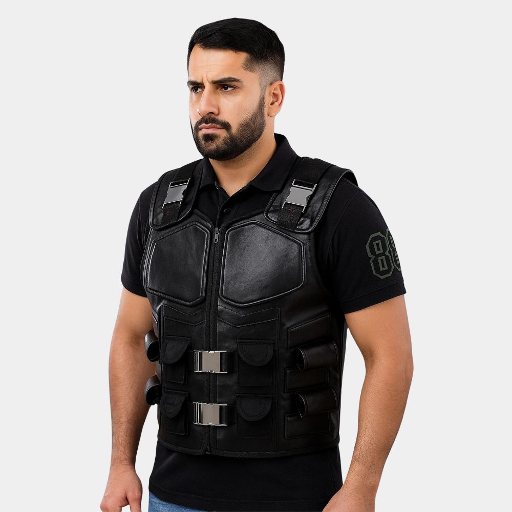 The Blade  Eric Brooks Padded Black Leather Vest - Front View