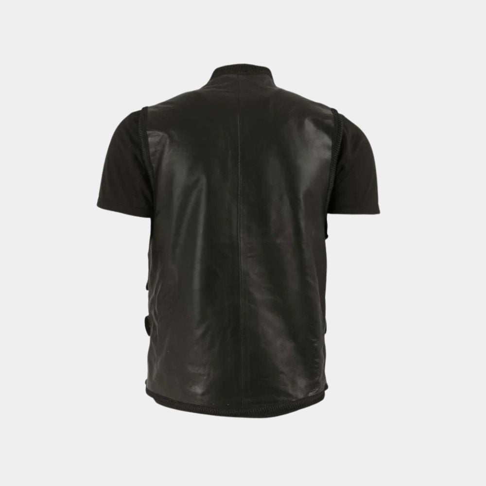 The Blade  Eric Brooks Padded Black Leather Vest - Mannequin Back View