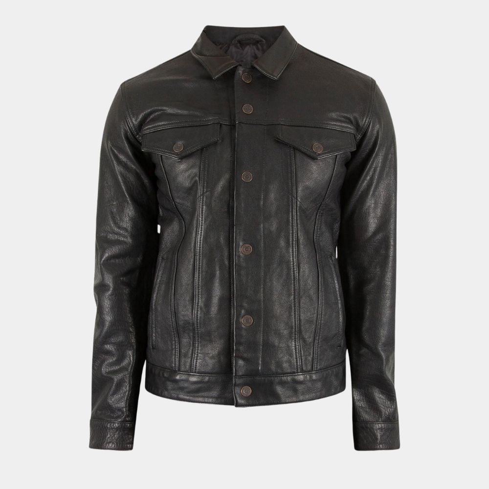 The Bondsman Kevin Bacon Leather Trucker Jacket - Mannequin Front View