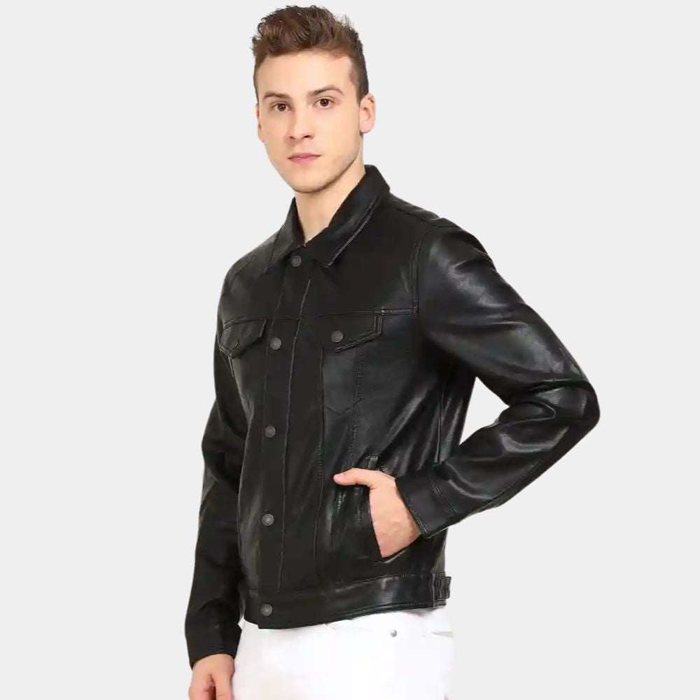 The Bondsman Kevin Bacon Leather Trucker Jacket - Side View