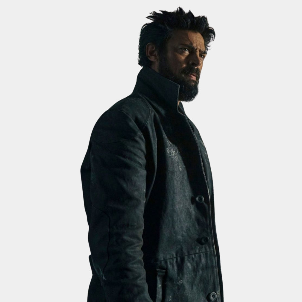 The Boys Billy Butcher Black Trench Coat - Side Posture View