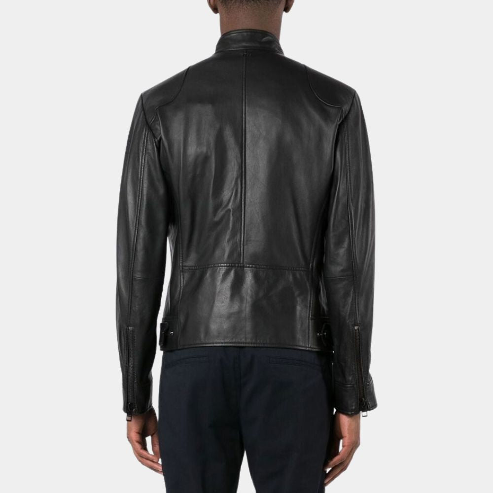 The Collective Sam Alexander Black Leather Biker Jacket - Back View
