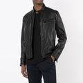The Collective Sam Alexander Black Leather Biker Jacket - Front View
