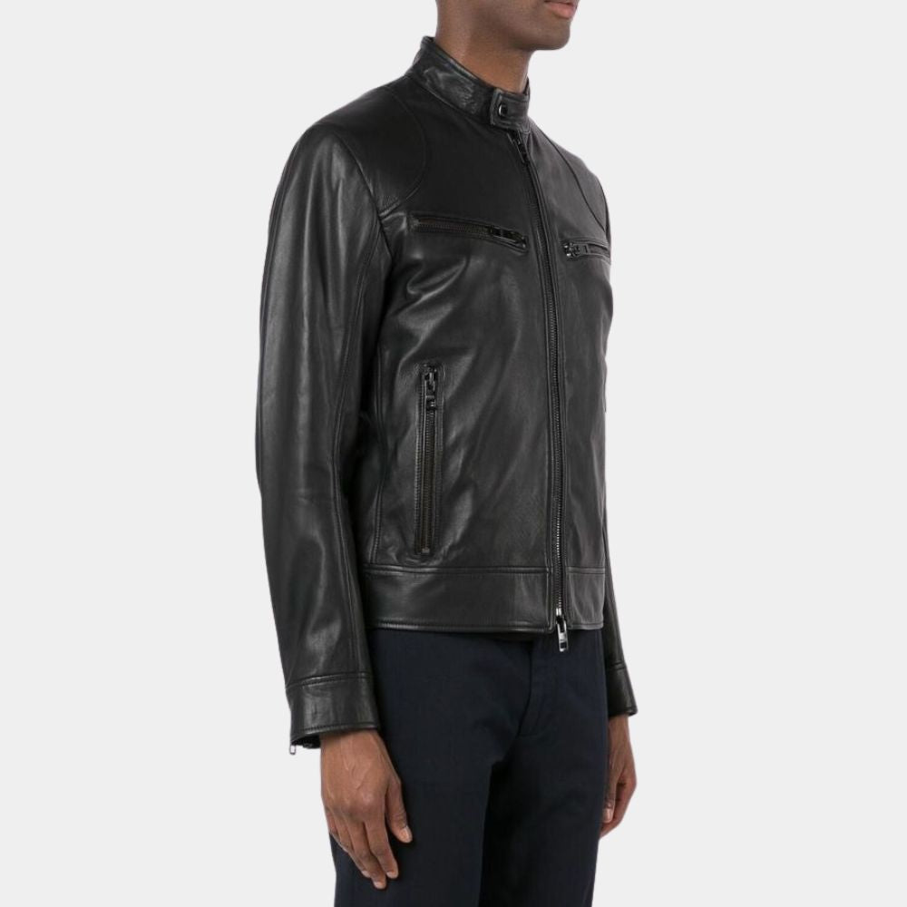 The Collective Sam Alexander Black Leather Biker Jacket - Side View