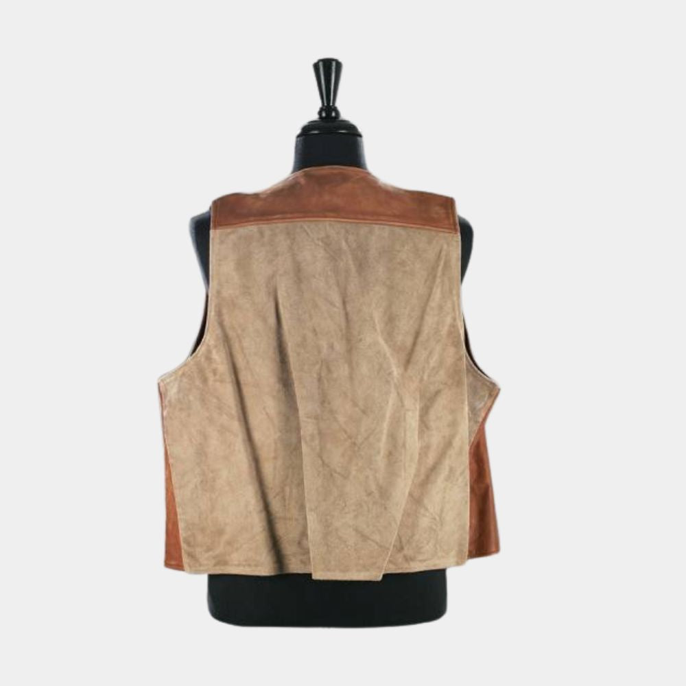 The Cowboys John Wayne Iconic Distressed Brown Leather Vest - Mannequin Back View
