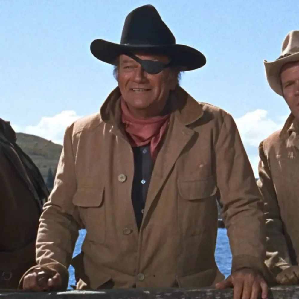 The Cowboys  Wil Andersen aka John Wayne Beige Cotton Coat - Close - Up Front View