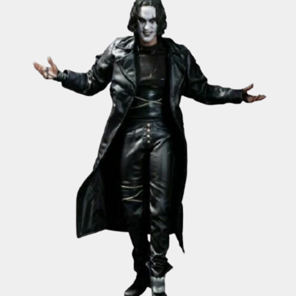 The Crow&nbsp; Brandon Lee aka Eric Draven Black Real Leather Long Coat - Character Front View