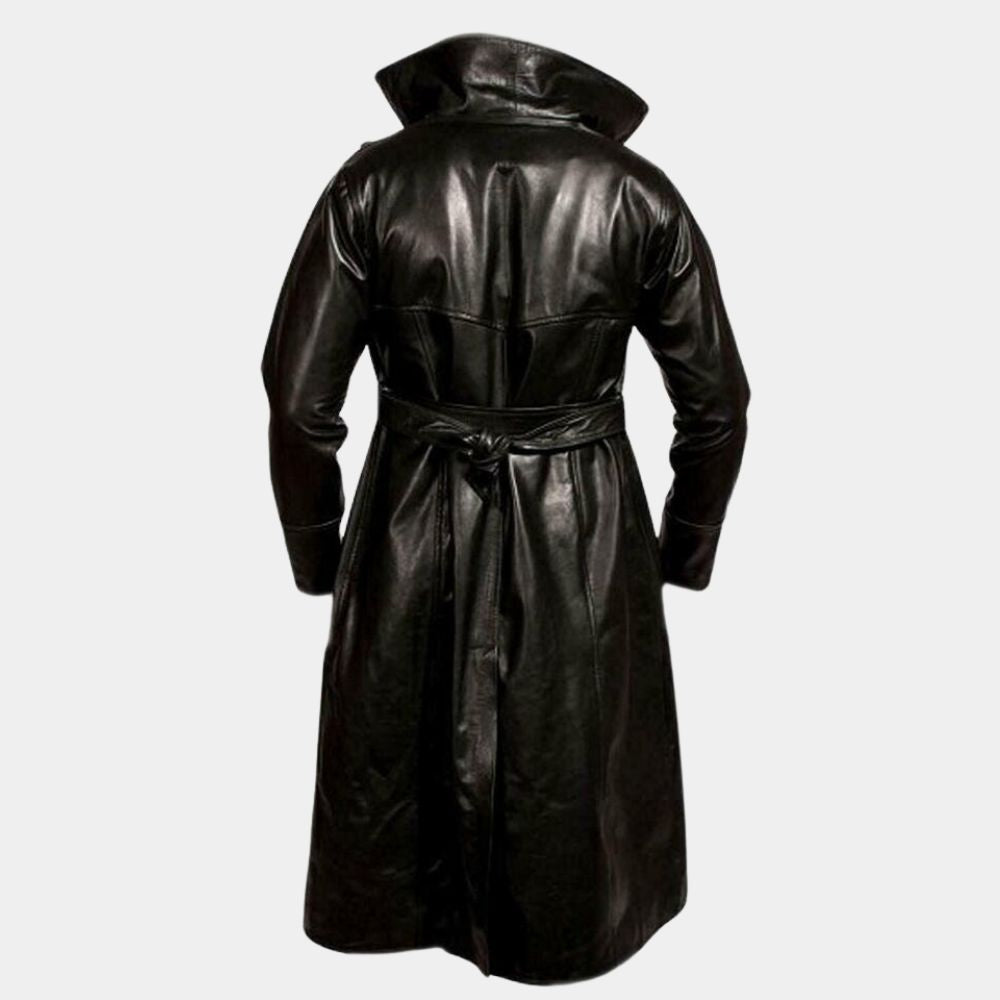 The Crow&nbsp; Brandon Lee aka Eric Draven Black Real Leather Long Coat - Mannequin Back View