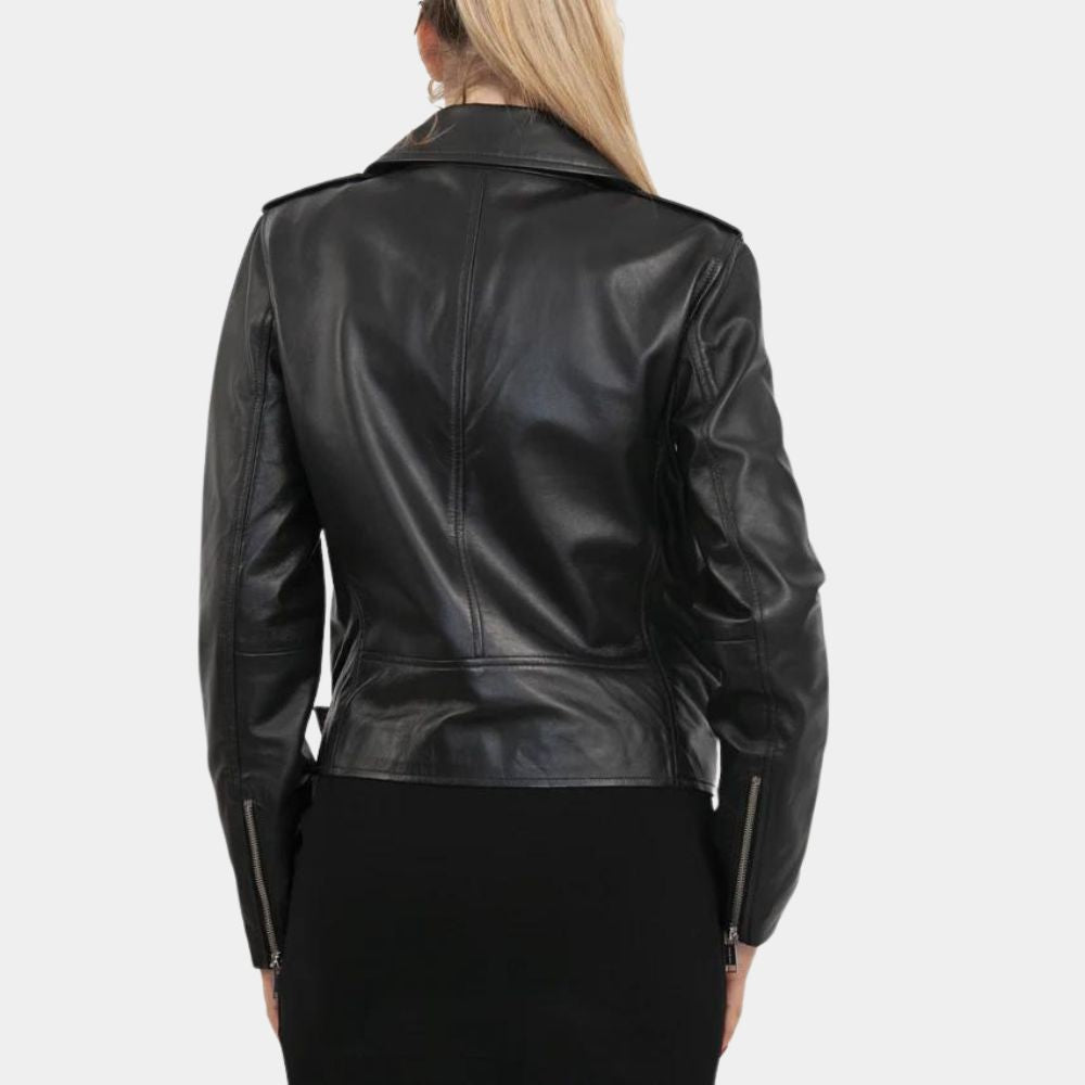 The Defenders Jessica Jones aka Krysten Ritter Classic Motorcycle Jacket - Back Posture View