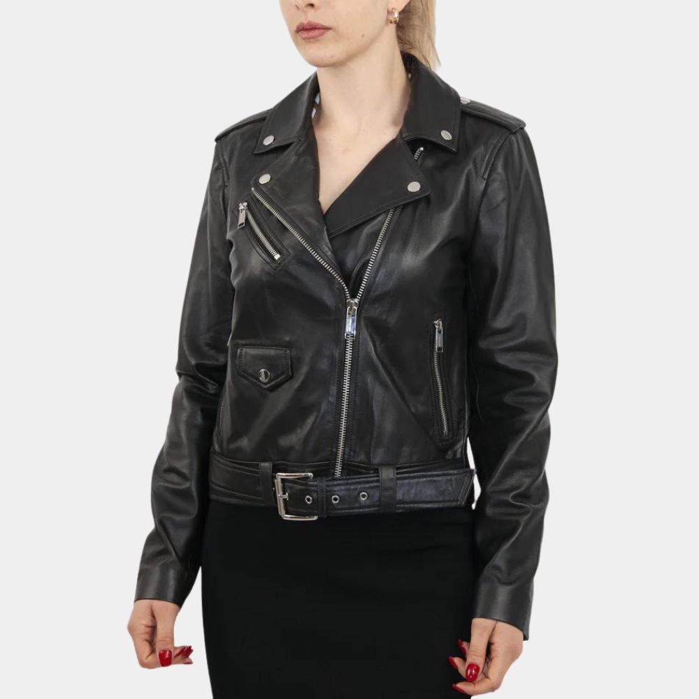 The Defenders Jessica Jones aka Krysten Ritter Classic Motorcycle Jacket - Front Posture View