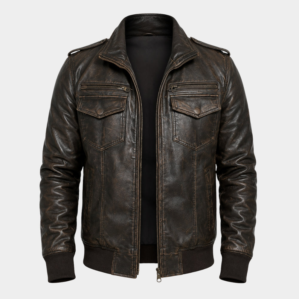 Josh Brolin Brown Leather Bomber Jacket
