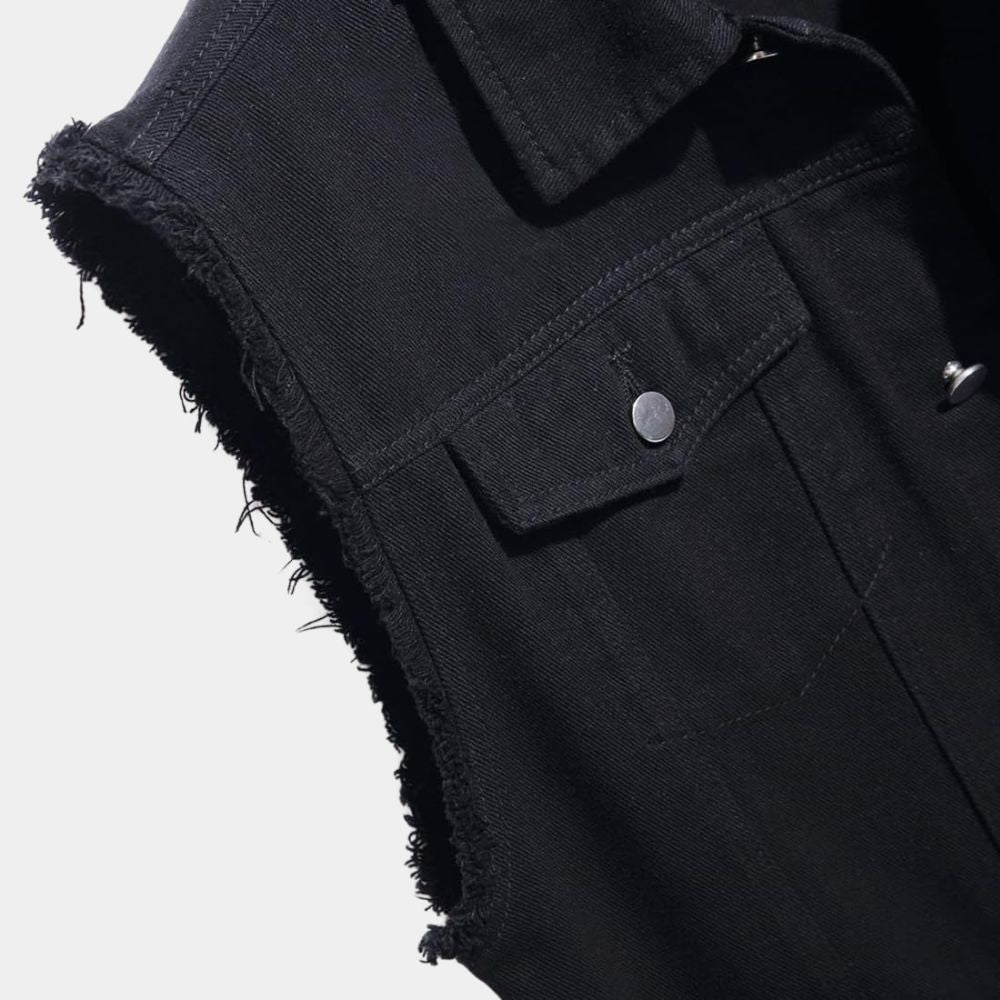 The Electric State Keats aka Chris Pratt Denim Vest - Mannequin Front Pocket View
