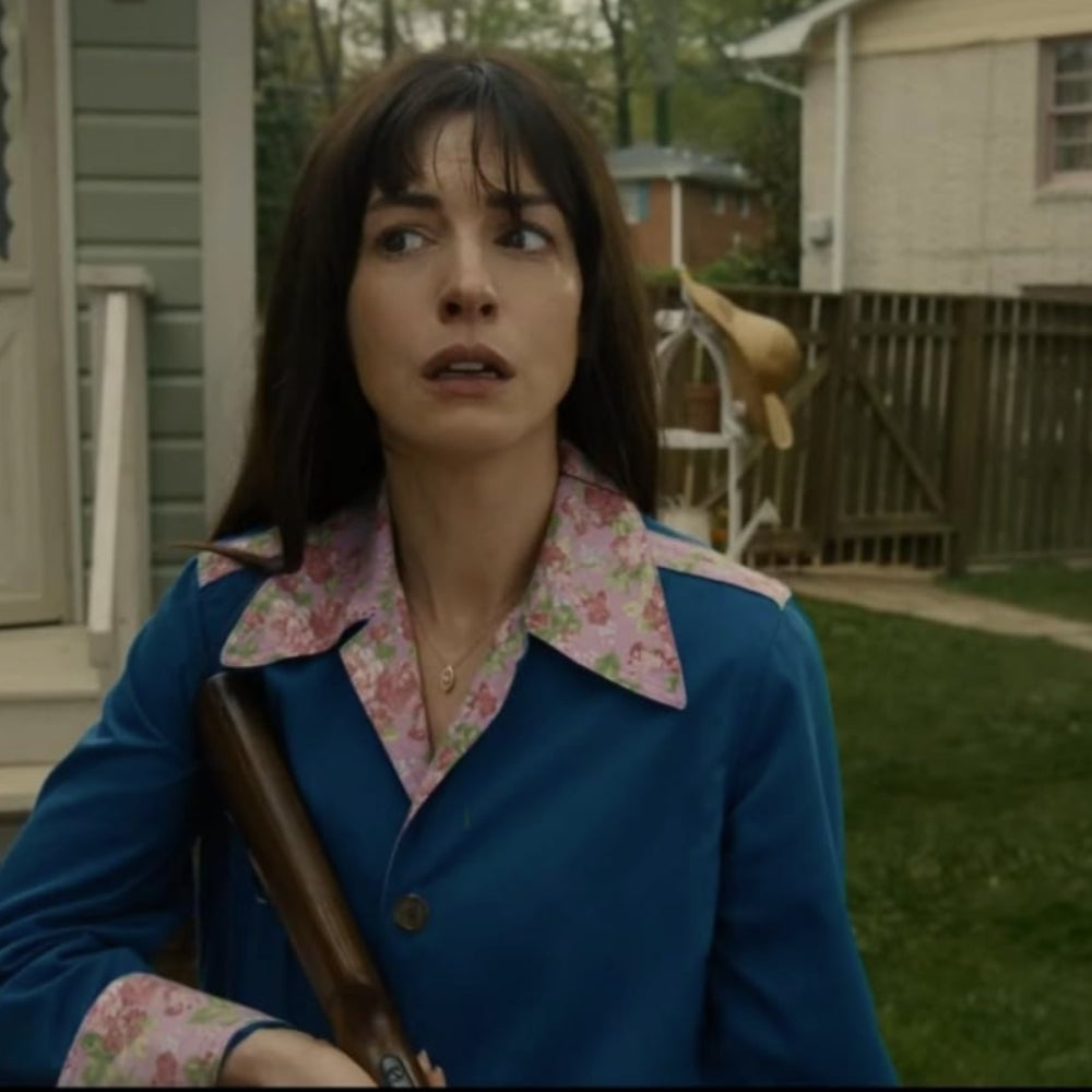 Anne Hathaway Blue Cotton Coat