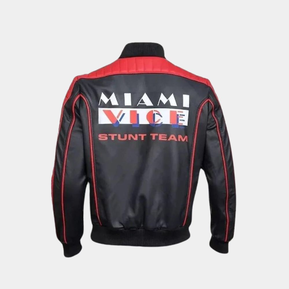 The Fall Guy Ryan Gosling aka Colt Seavers Miami Vice Stunt Team Jacket - Mannequin Back Logo View