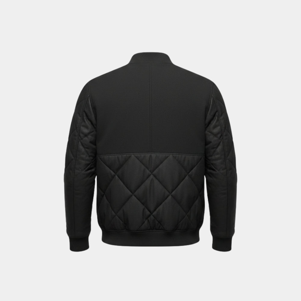 The Gorge Levi Kane aka Miles Teller Black Quilted Parachute and Wool Jacket - Mannequin Back View