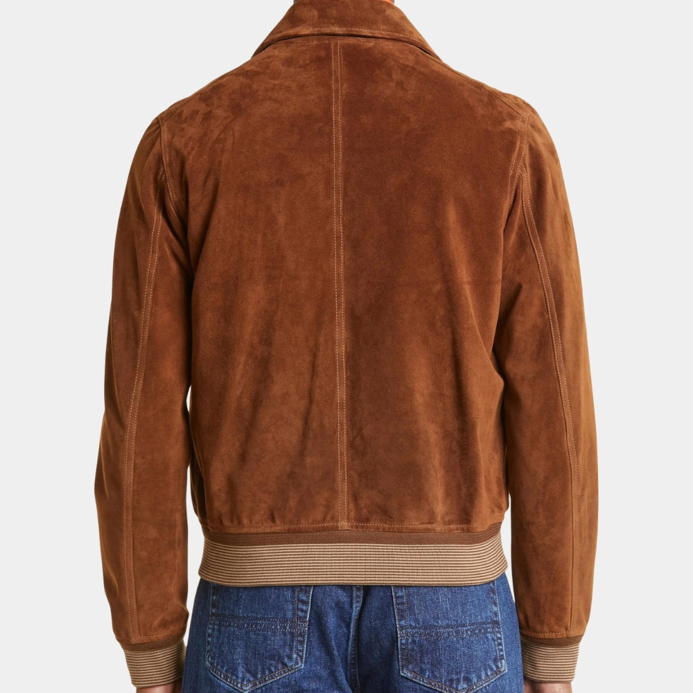 The Jackal  The Day of the Jackal Eddie Redmayne Suede Leather Tan Jacket - Back View
