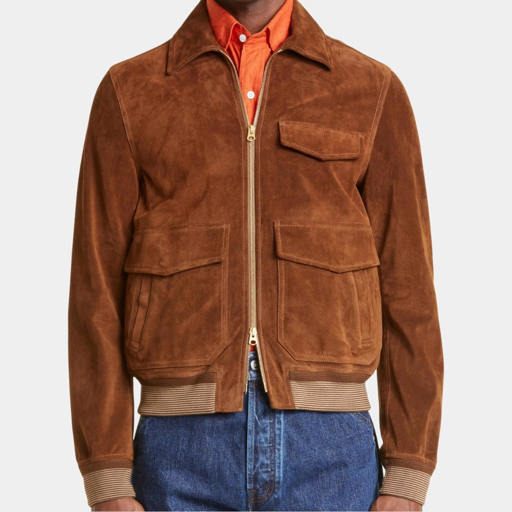 The Jackal  The Day of the Jackal Eddie Redmayne Suede Leather Tan Jacket - Front View