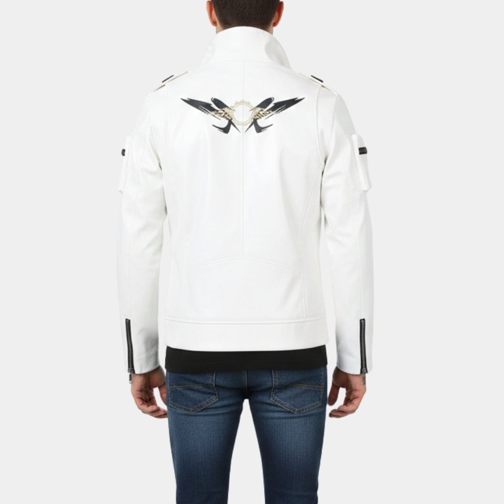 The King Of Fighters  Kyo Kusanagi White Leather Jacket - Back View