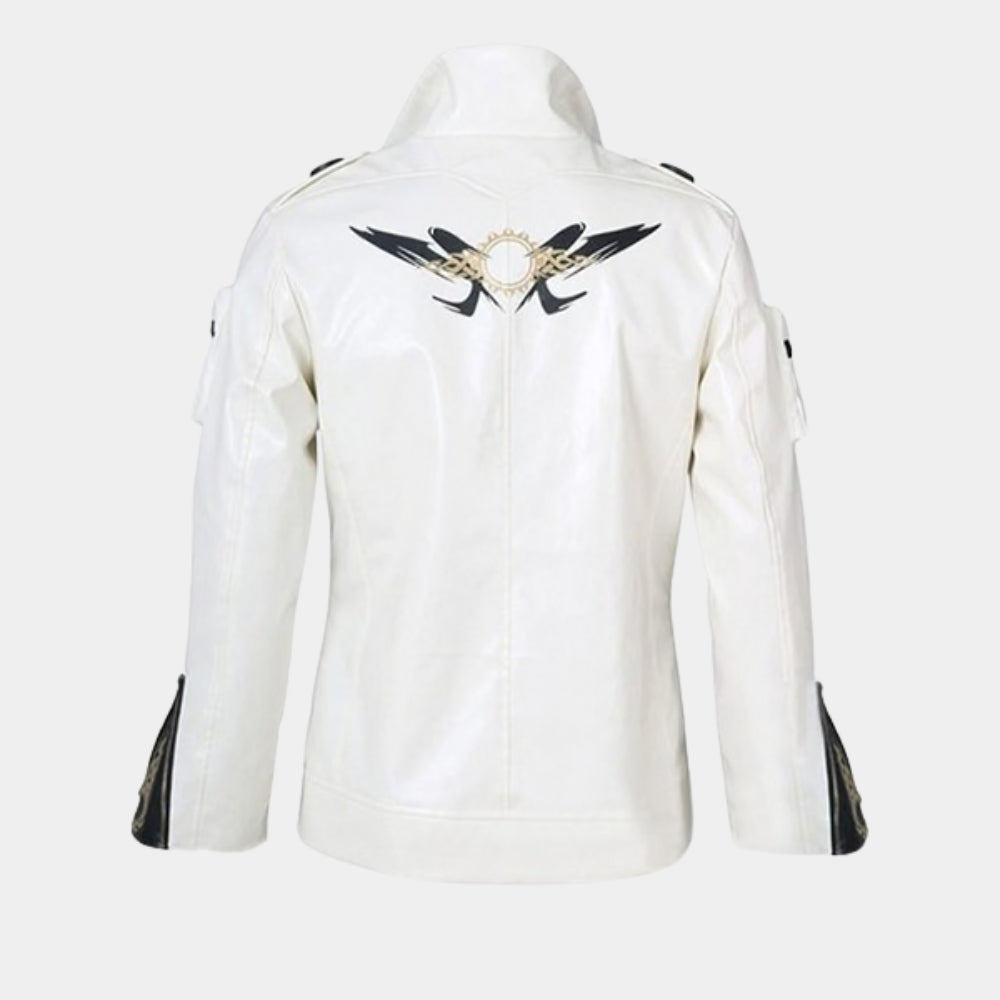 The King Of Fighters  Kyo Kusanagi White Leather Jacket - Mannequin Back View