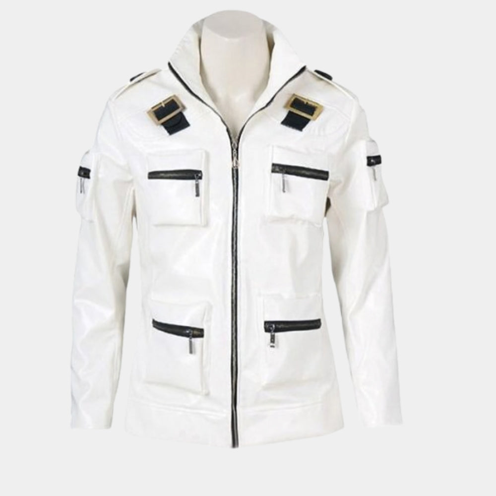 The King Of Fighters  Kyo Kusanagi White Leather Jacket - Mannequin Front View