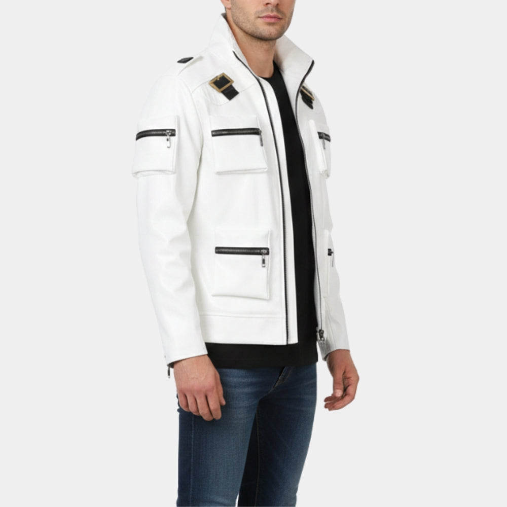 The King Of Fighters  Kyo Kusanagi White Leather Jacket - Side View