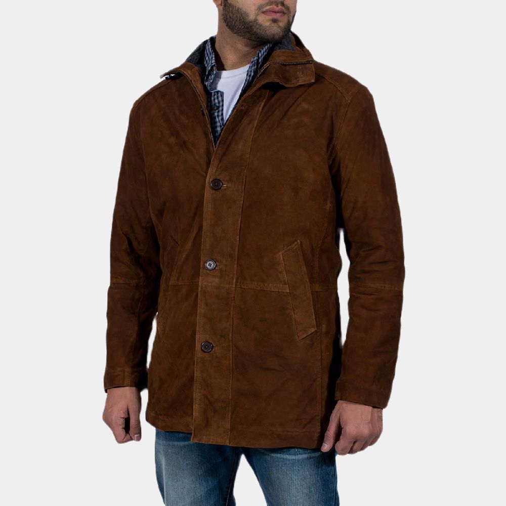 The Last of Us Joel Miller Brown Suede Leather Jacket - Front Posture View