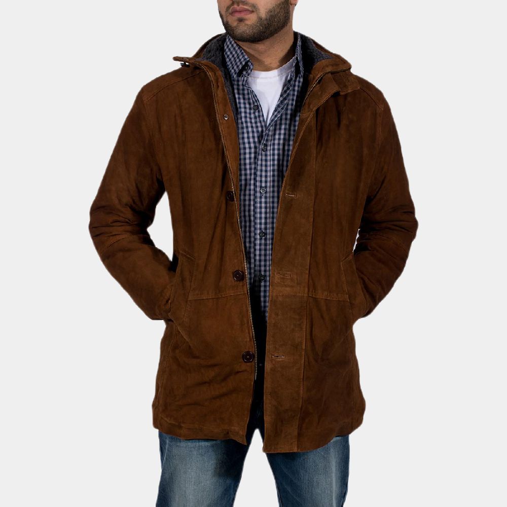 The Last of Us Joel Miller Brown Suede Leather Jacket - Front View