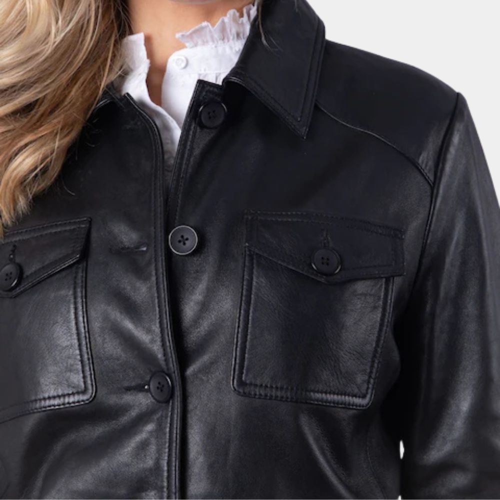 The Life List Alex aka Sofia Carson Leather Jacket - Flap Pocket Front View