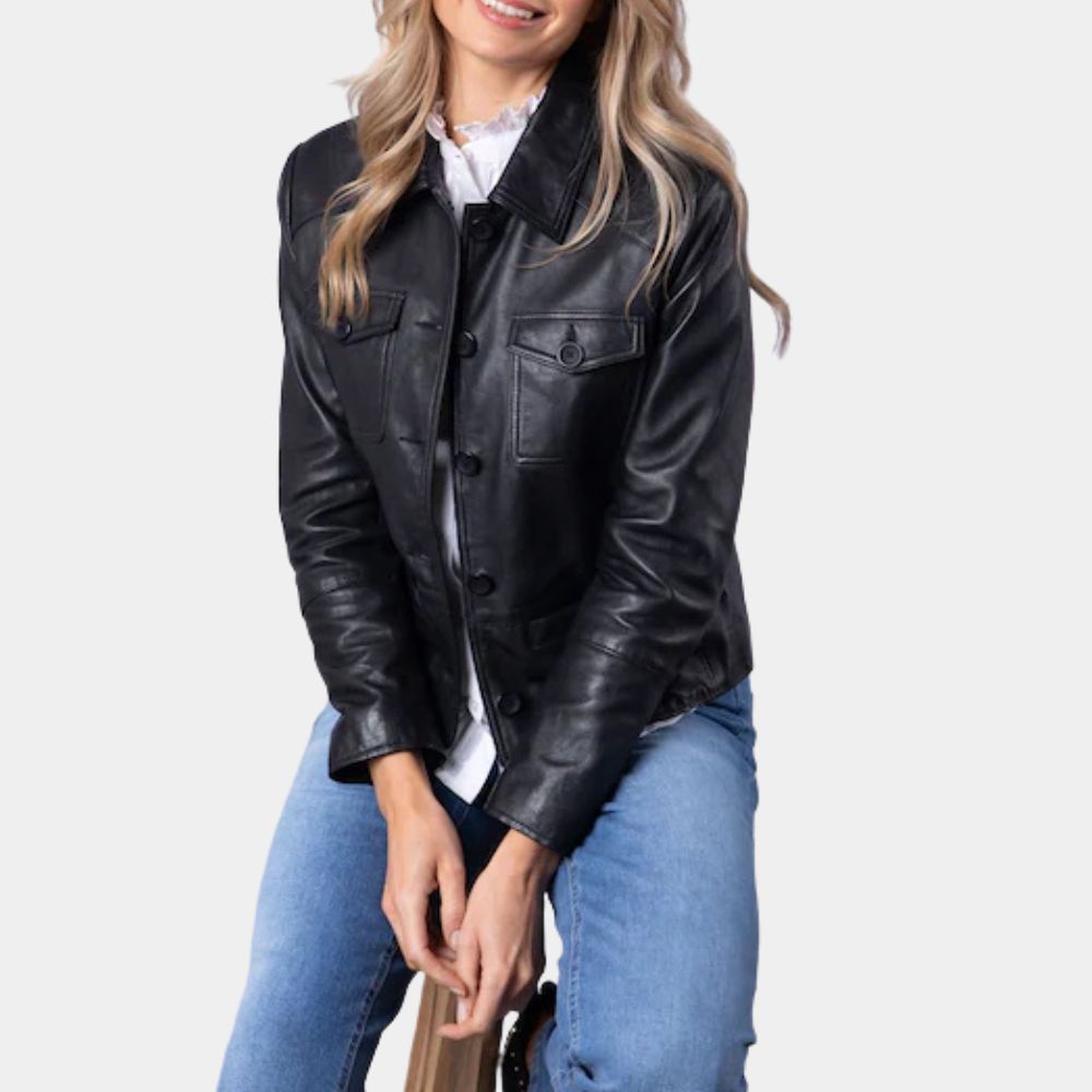 The Life List Alex aka Sofia Carson Leather Jacket - Front Posture View
