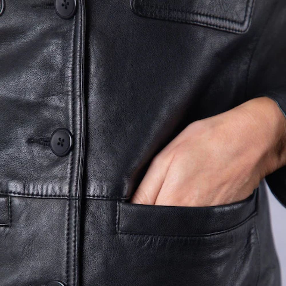 The Life List Alex aka Sofia Carson Leather Jacket - Pocket With Button Front View