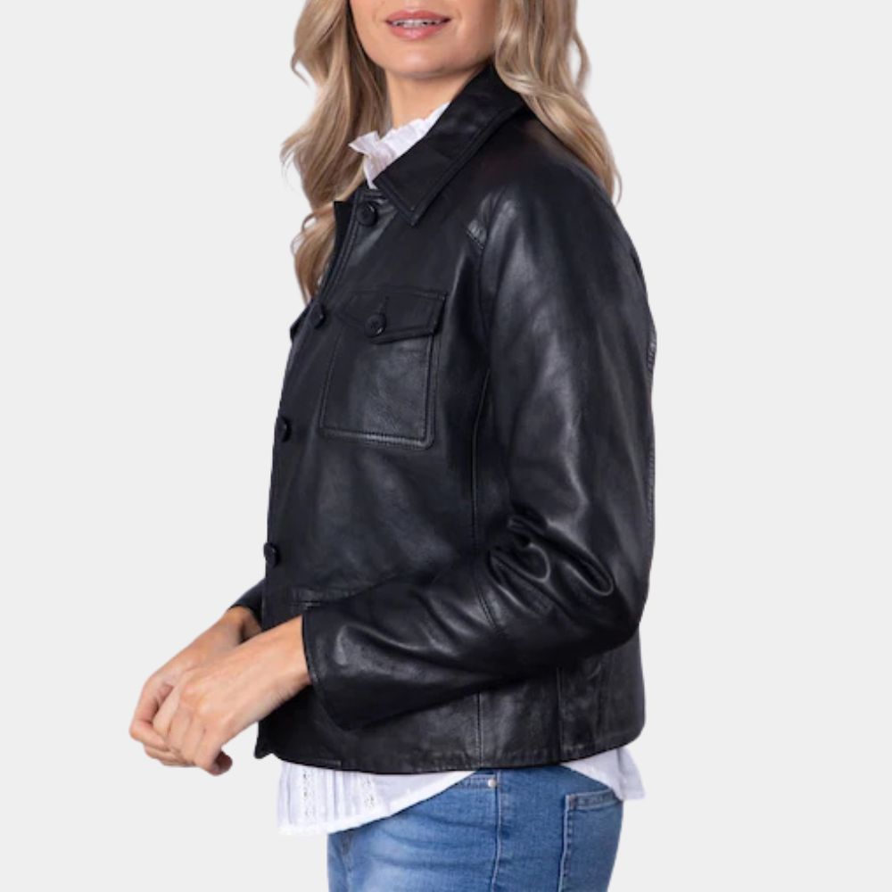 The Life List Alex aka Sofia Carson Leather Jacket - Side Posture View 