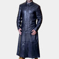 The Matrix Neo aka Keanu Reeves Black Leather Trench Coat - Posture Front View