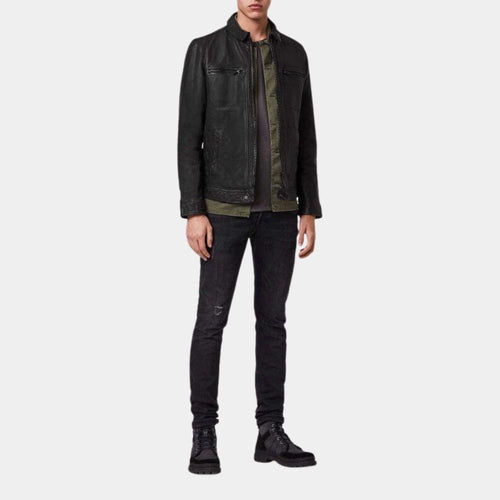 The Out-Laws Pierce Brosnan Solid Matt Black Leather Jacket - Front Posture View