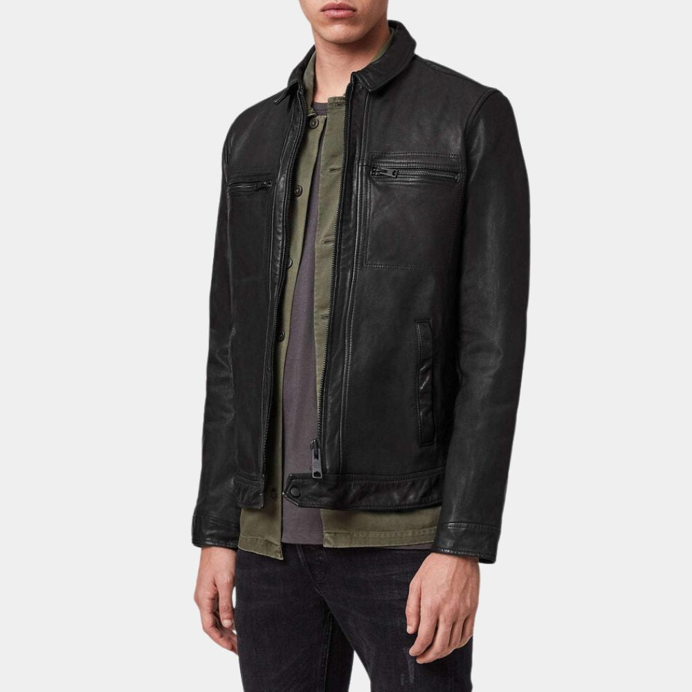 The Out-Laws Pierce Brosnan Solid Matt Black Leather Jacket - Front View