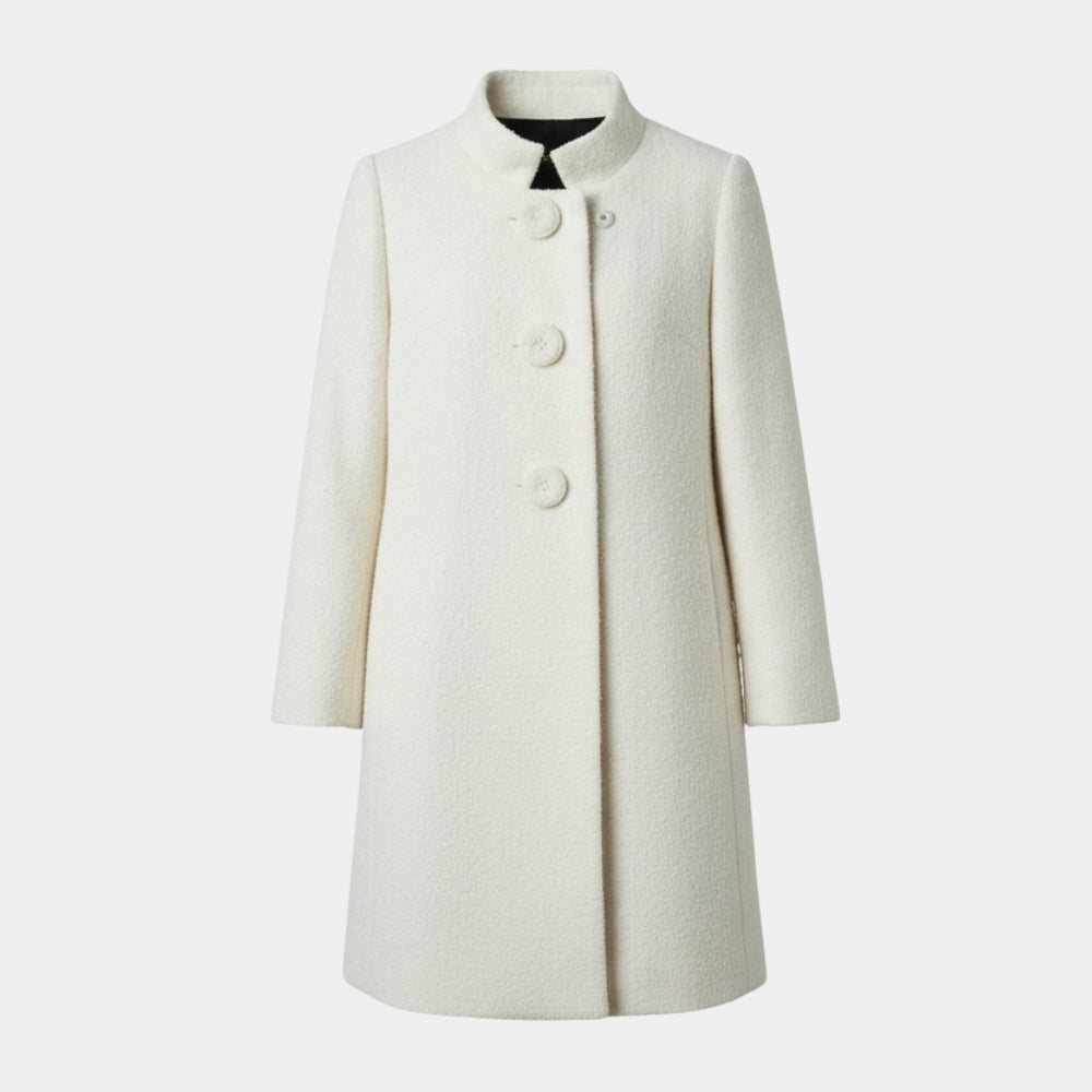 The Queen’s Gambit  Beth Harmon White Wool Blend Coat - Mannequin Front View