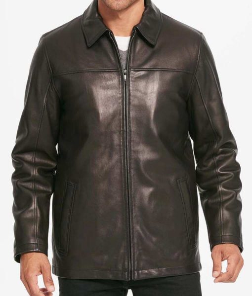 The Sopranos Men's Tony Soprano Black Leather Jacket - Front Closure View