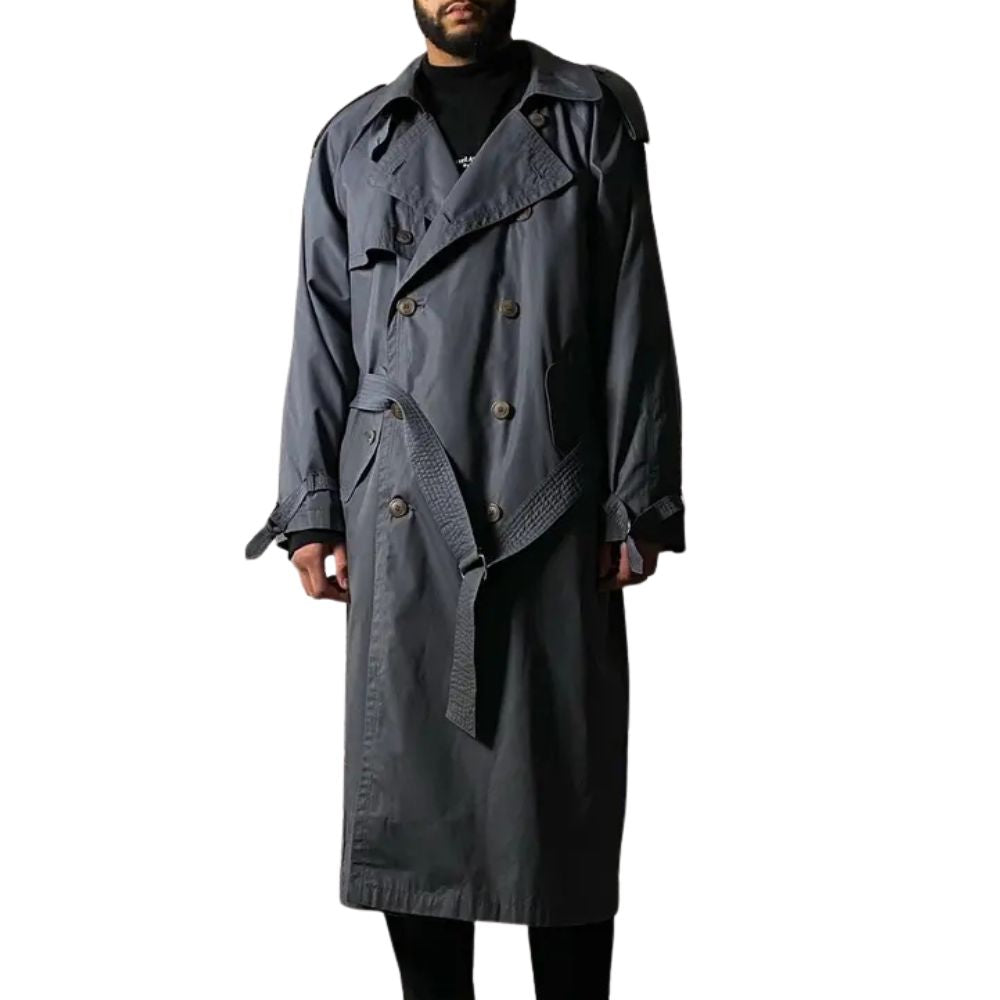 The Terminator Kyle Reese Double Breasted Grey Cotton Trench Coat - Posture Front View