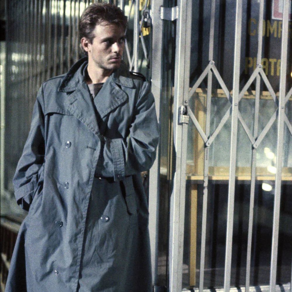 The Terminator Kyle Reese Double Breasted Grey Cotton Trench Coat - Side Posture View