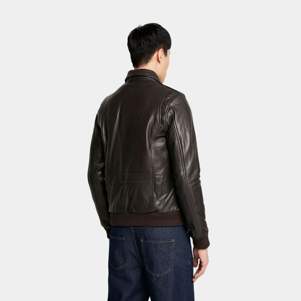 The Thing MacReady (Kurt Russel) Brown G-1 Leather Bomber Jacket - Back Posture View