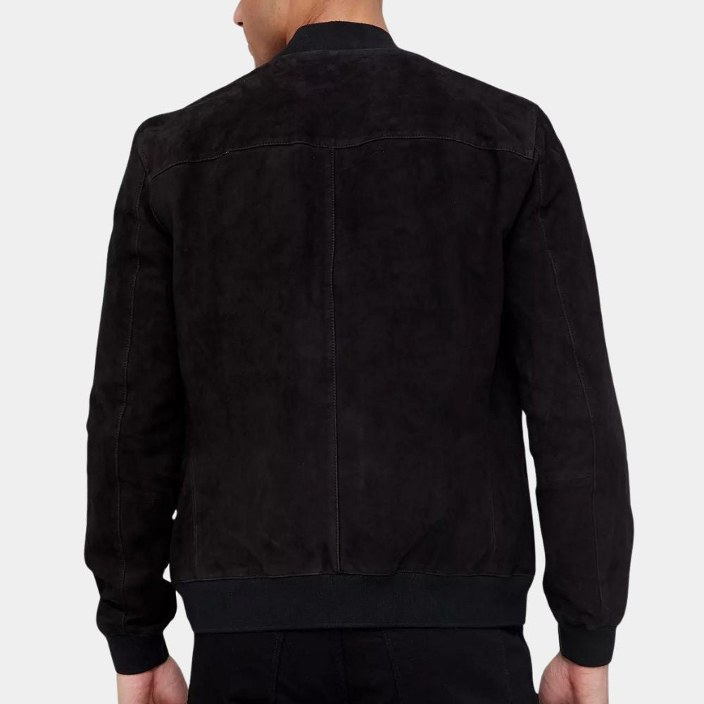 The Union Mike McKenna Black Suede Leather Bomber Jacket - Back View