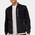 The Union Mike McKenna Black Suede Leather Bomber Jacket - Front View