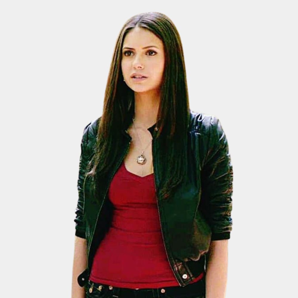 The Vampire Diaries  Elena Gilbert aka Nina Dobrev Leather Jacket - Character Front View