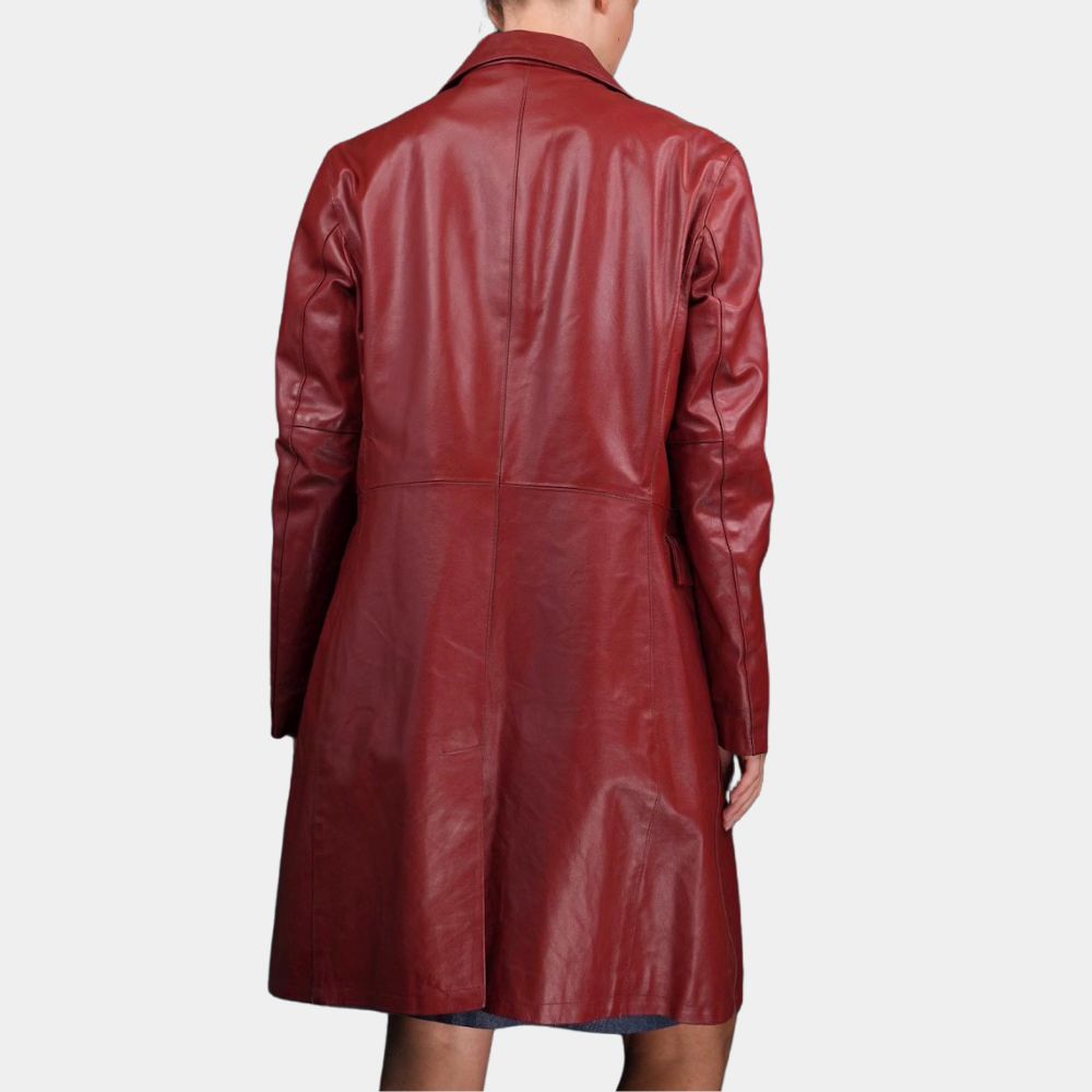 The Vampire Slayer Buffy Summers Aka (Sarah Michelle Gellar) Red Leather Trench Coat - Back View