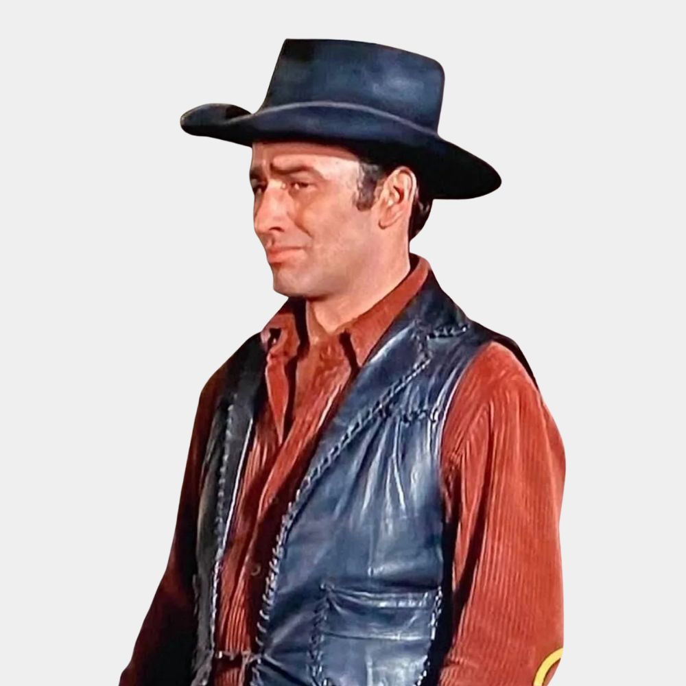 The Virginian  Trampas aka James Drury Black Leather Vest - Character Side View