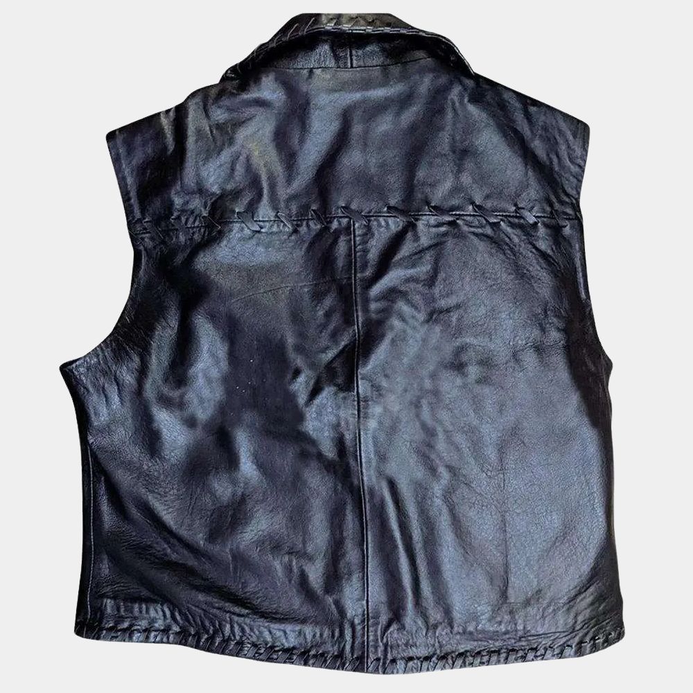 The Virginian  Trampas aka James Drury Black Leather Vest - Mannequin Back View
