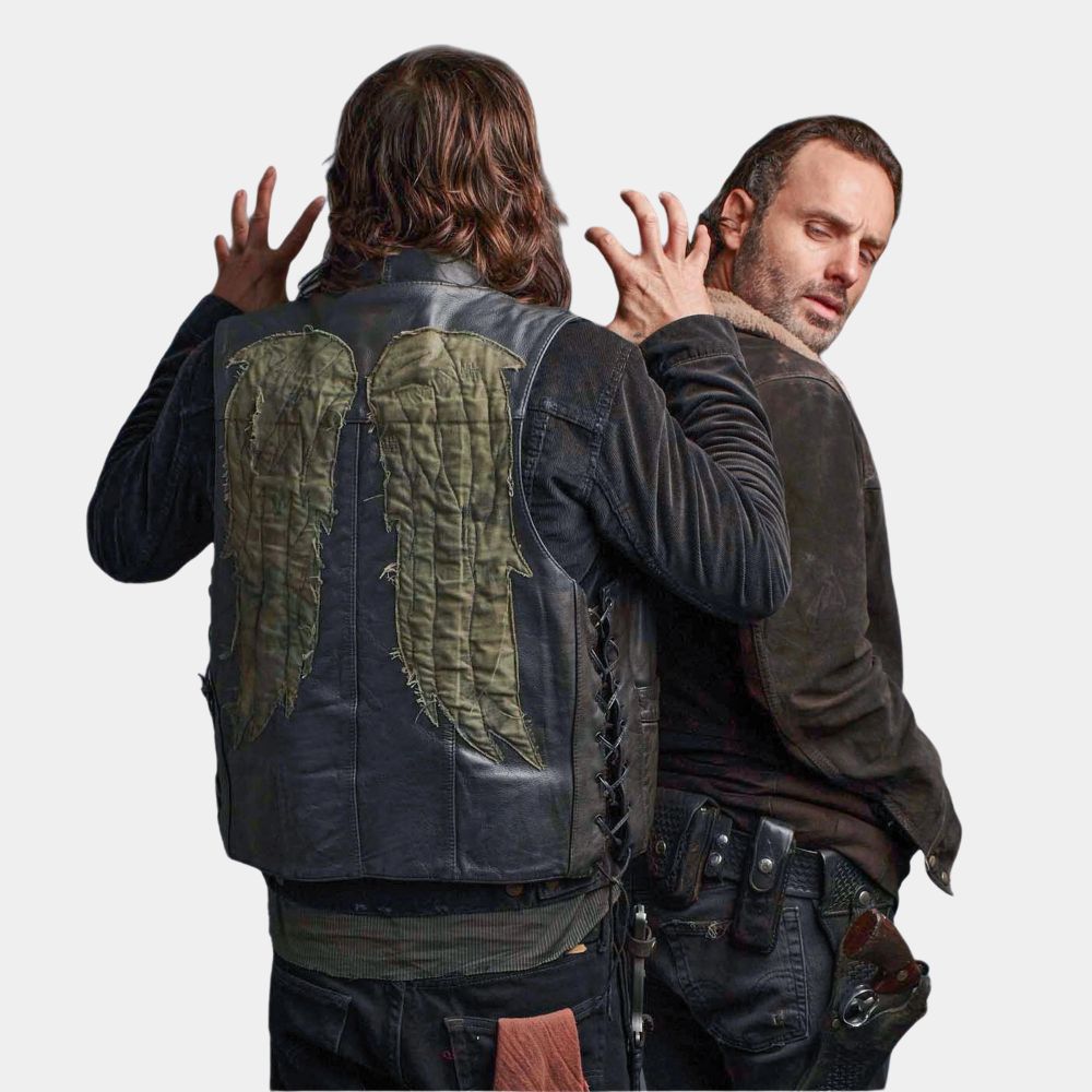 The Walking Dead Daryl Dixon Angel Wings Leather Biker Vest - Character Back View