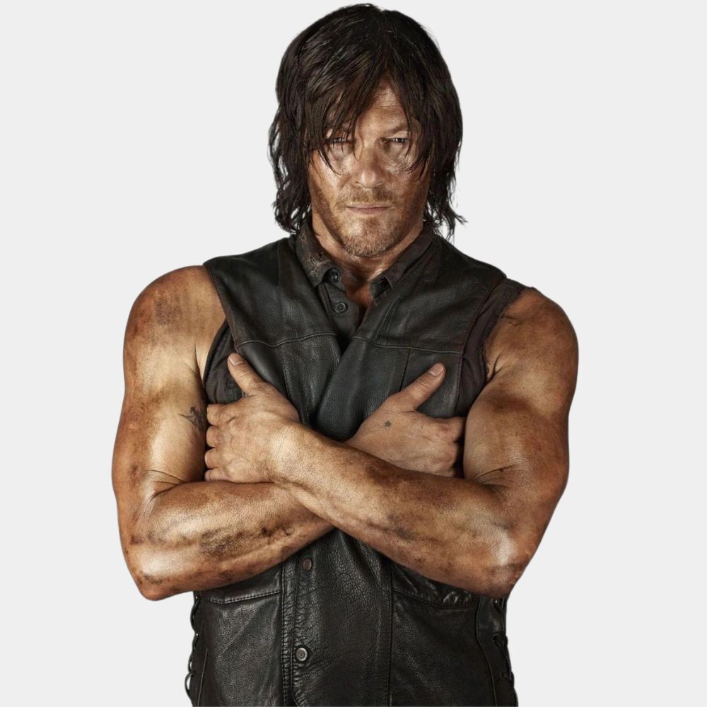 The Walking Dead Daryl Dixon Angel Wings Leather Biker Vest - Character Front View