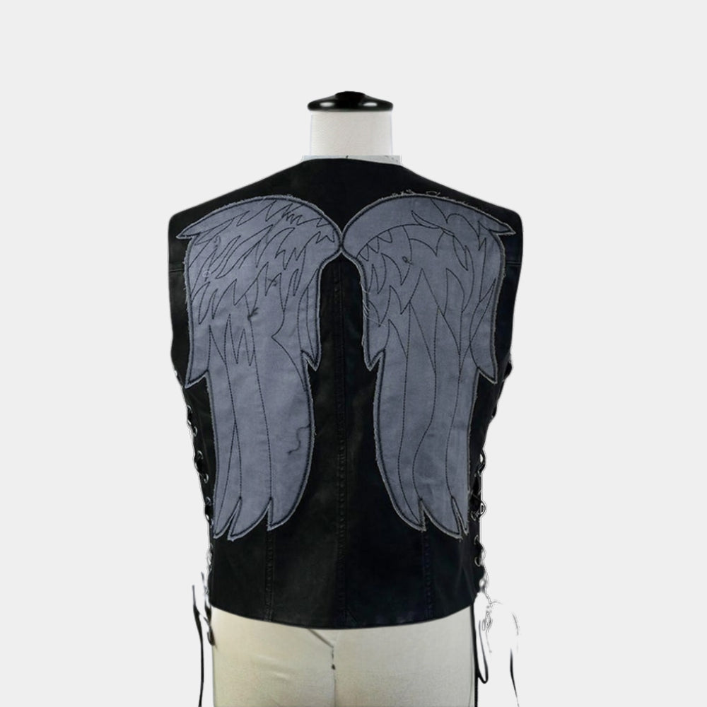 The Walking Dead Daryl Dixon Angel Wings Leather Biker Vest - Mannequin Back View